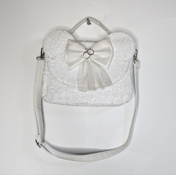 Loungefly Handbags - Disney Loungefly White Sequin Minnie Mouse Crossbody Bag